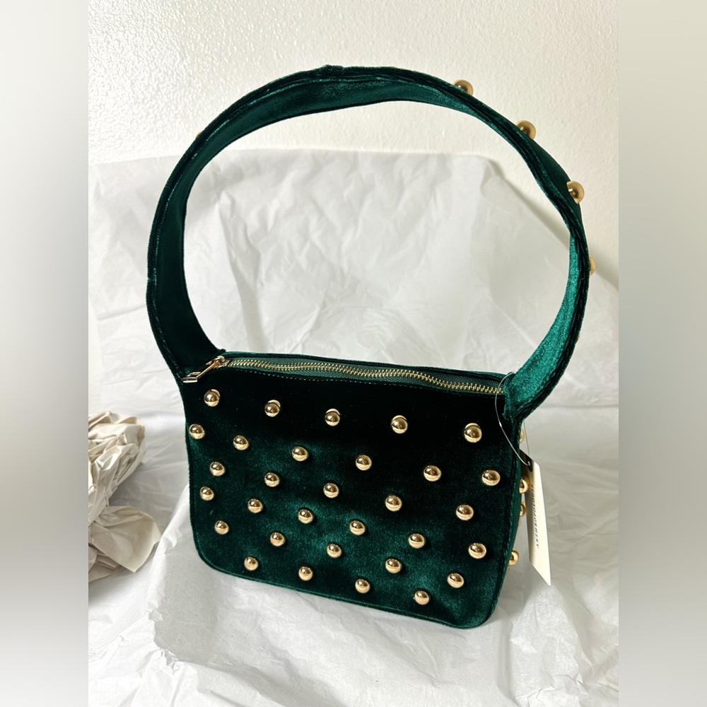 Anthropologie Studded Velvet Shoulder Bag in Green NWT - Picture 10 of 13
